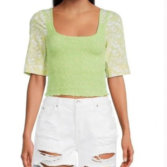 Free People NWT Marigold Floral Print Smocked Top Square Neck Cottage Boho Small - Picture 1 of 10